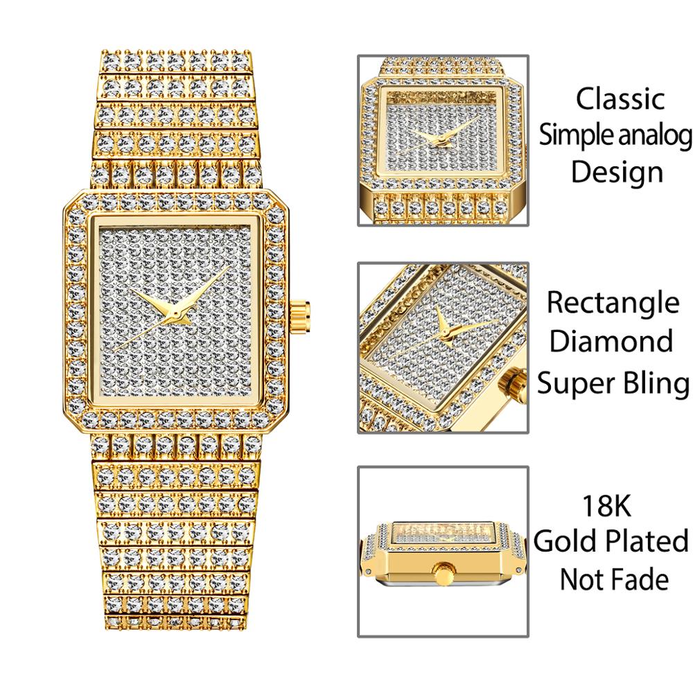 Luxury Gold Square Diamond Watch for Women