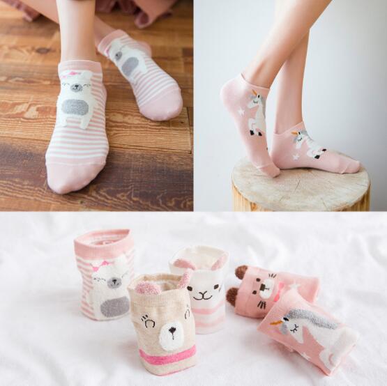 Cute Cat Ankle Socks - Pink Harajuku Style (5 Pairs)