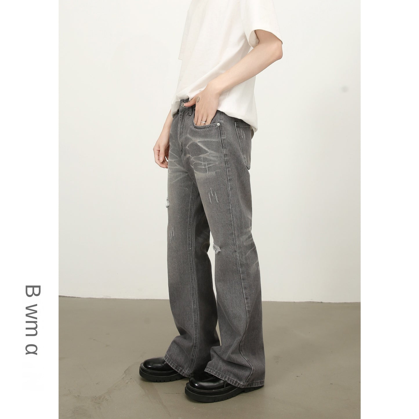 Harajuku Inspired Washed Flared Hole Denim Trousers