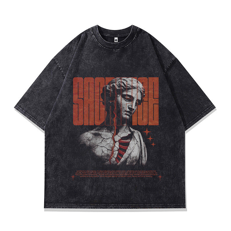 Washed Vintage Cartoon Print Short Sleeve T-Shirt for Men