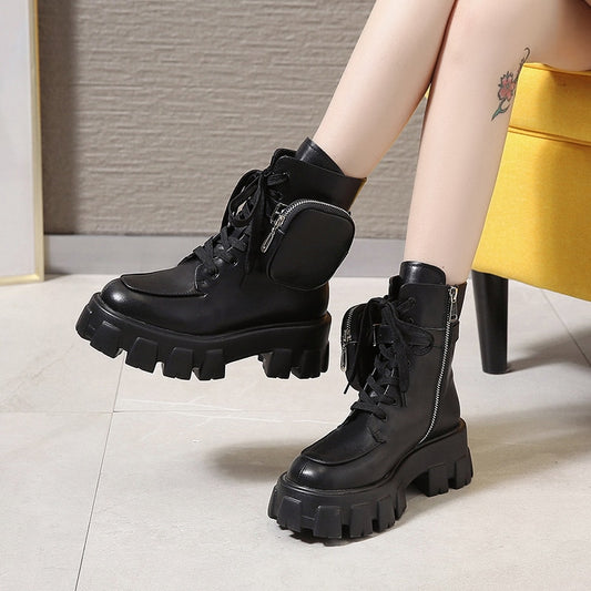 Harajuku Style Pocket Motorcycle Boots for Women