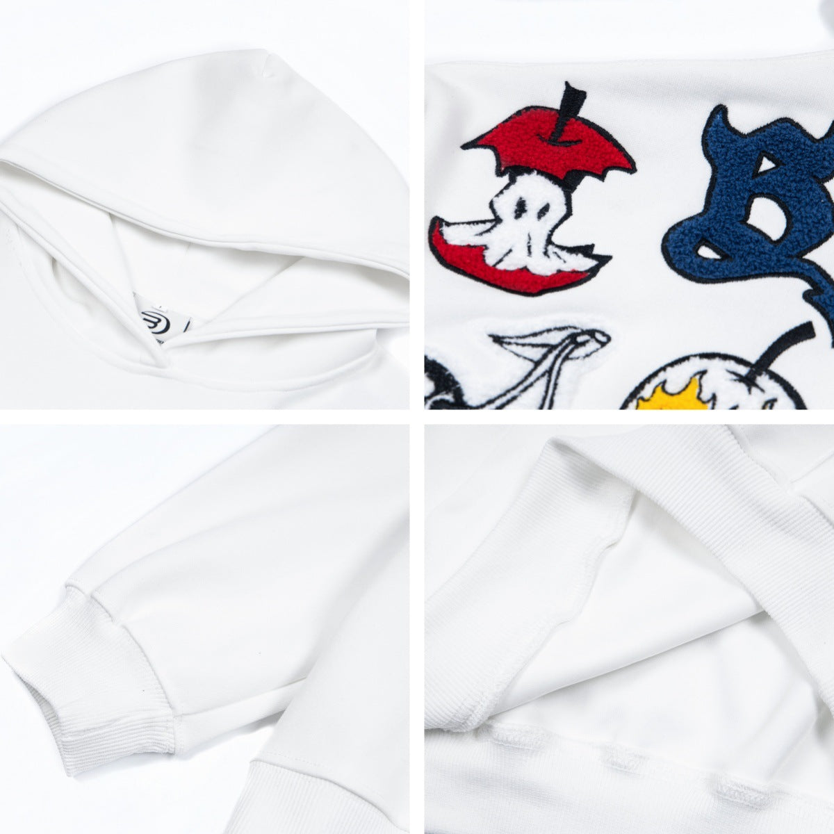 Retro Flocking Logo Embroidery Hoodie - Unisex Casual Style