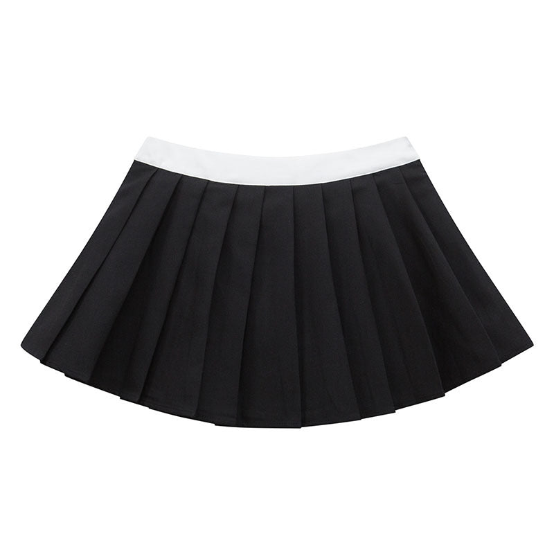 Harajuku Style Color Block Pleated A-Line Skirt