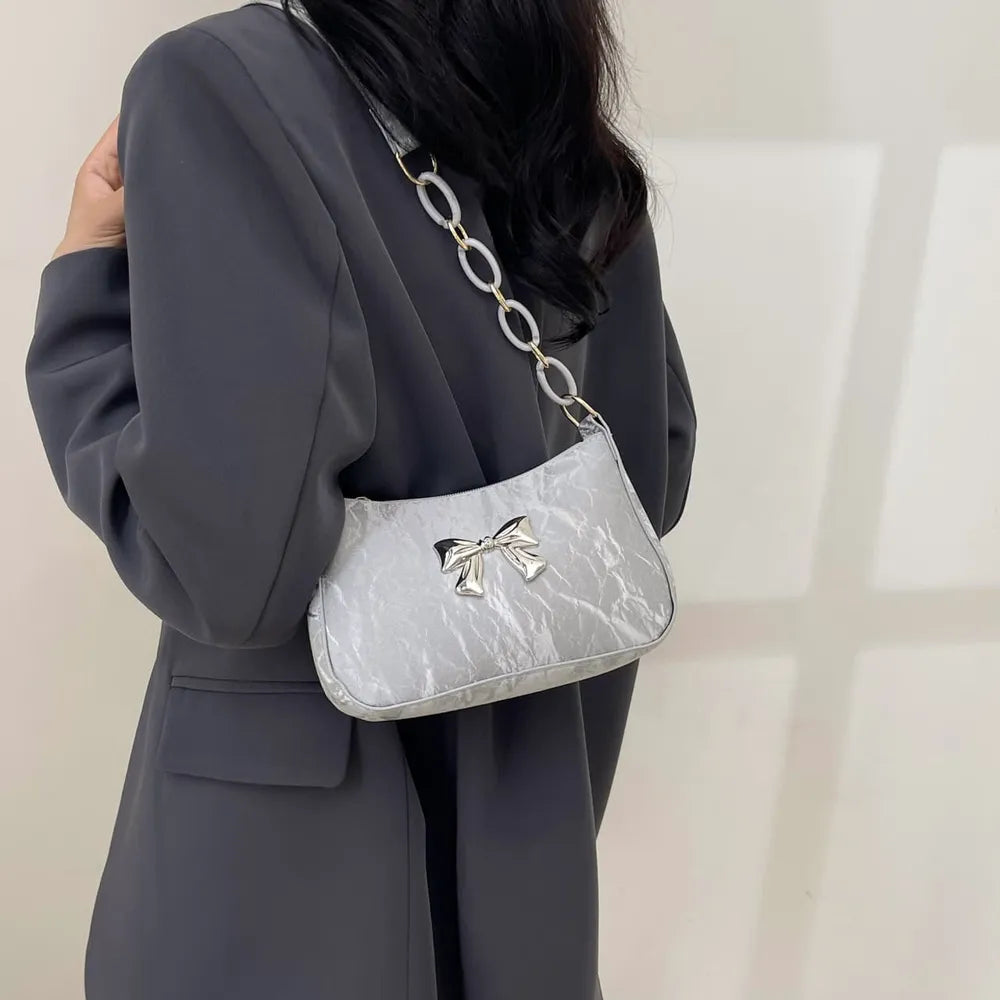 Playful Bow PU Leather Shoulder Bag