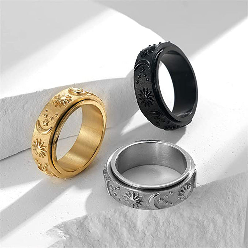 Titanium Steel Star Moon Sun Ring - Harajuku Style Jewelry