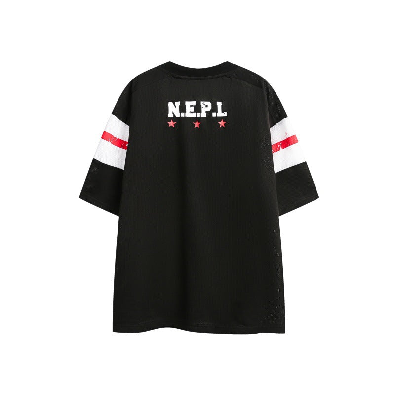 Harajuku Style Letter Distressed Print V-Neck Tee