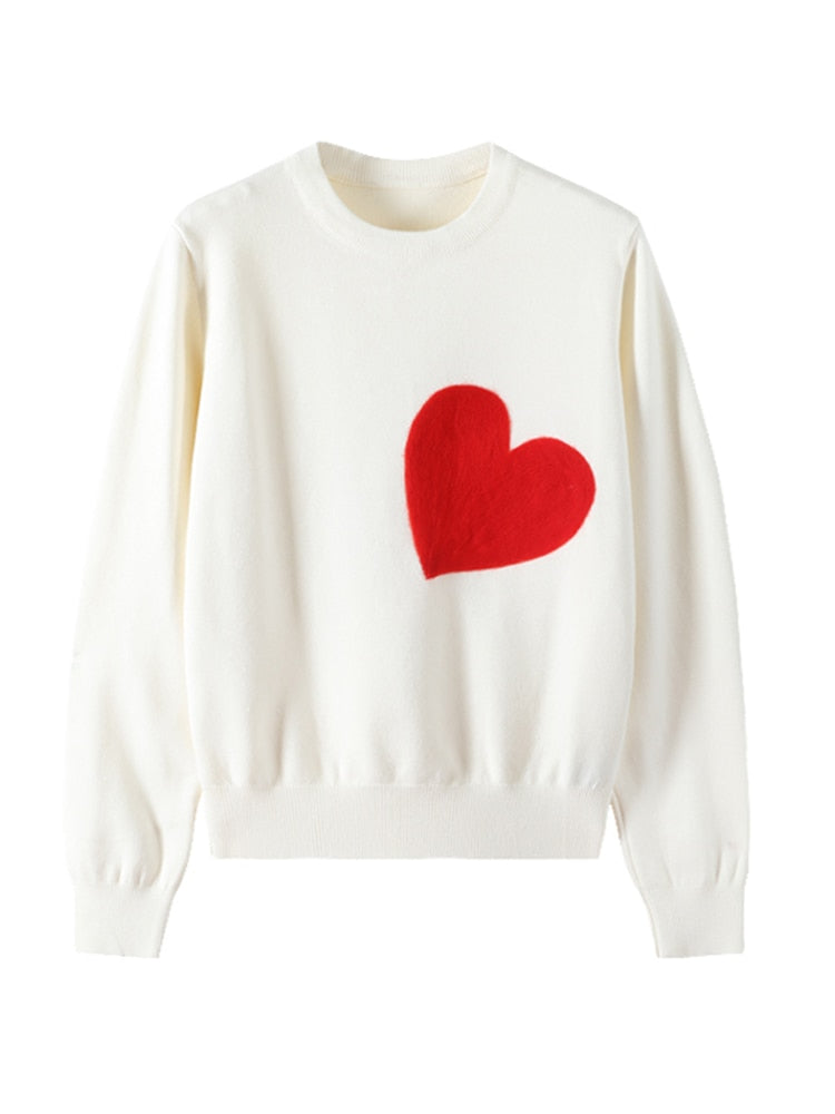 Harajuku Style Women’s Knit Sweater with Red Heart
