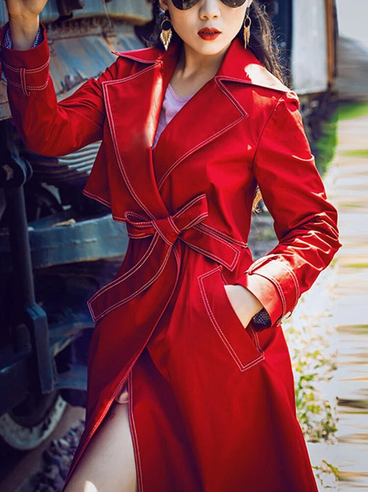 Harajuku Style Lace-Up Double Breasted Trench Coat