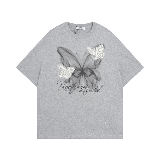 Harajuku Style Lace Butterfly Short Sleeve T-Shirt