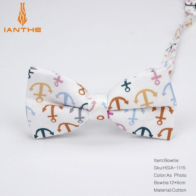 Cotton Vintage Anchor Print Bow Tie