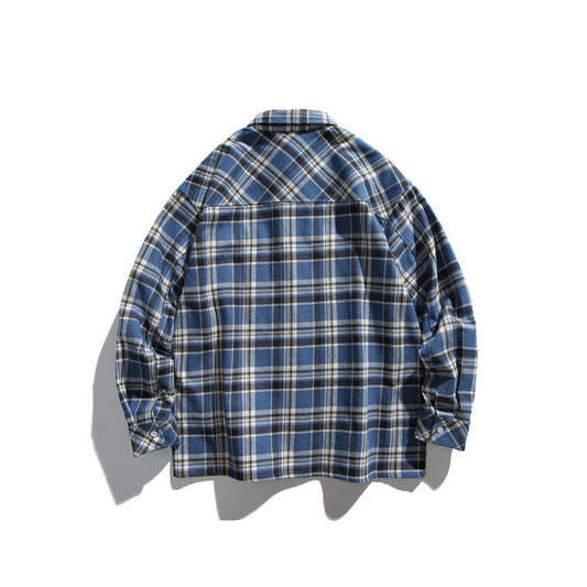 Casual Blue Plaid Long Sleeve Shirt for Men