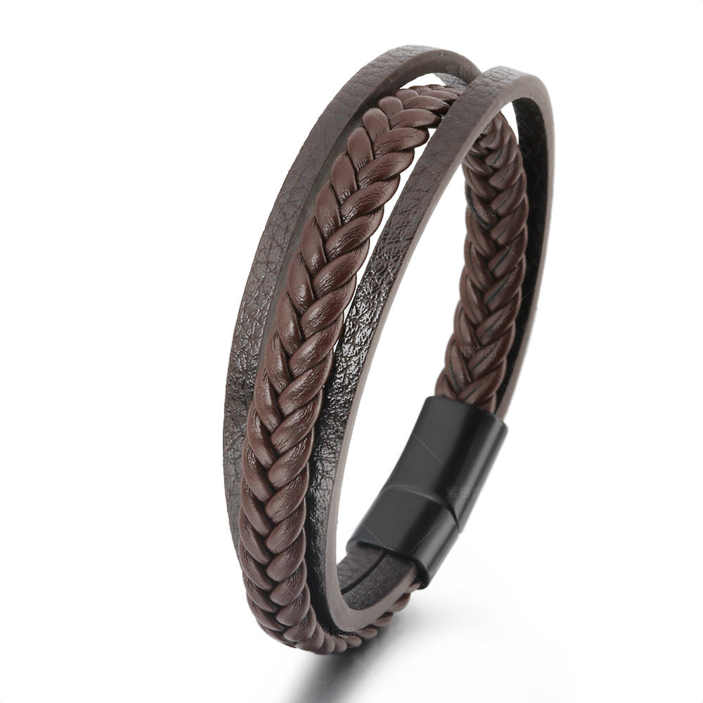 Vintage Leather Rope Braided Men's Bracelet with Magnetic Buckle