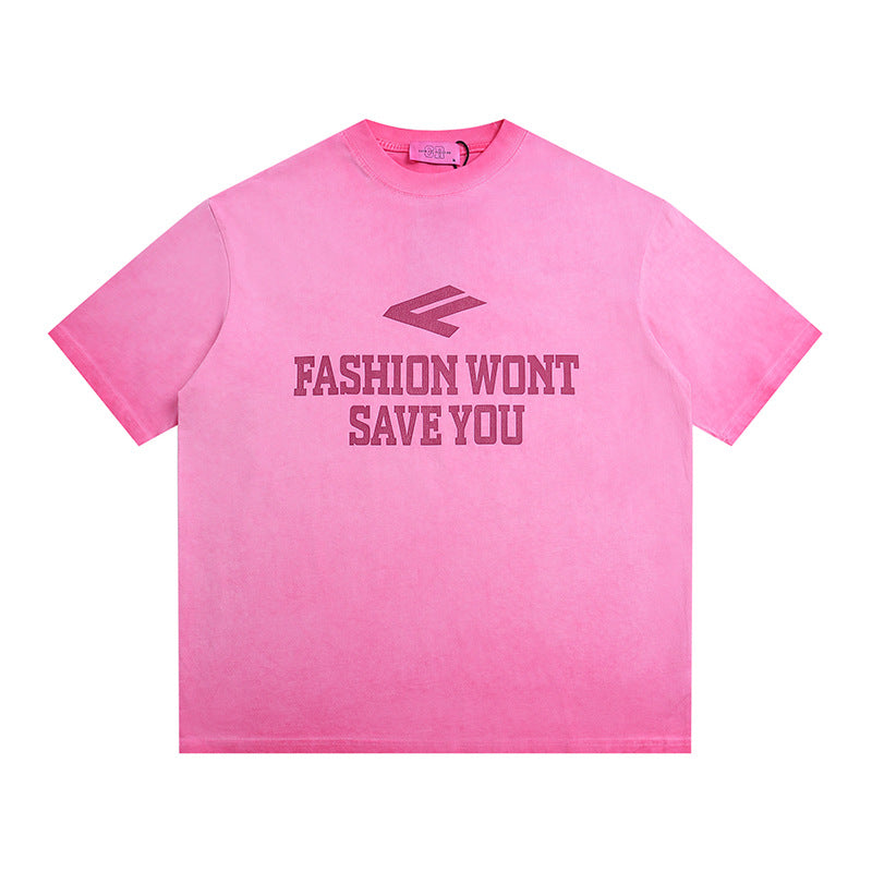 Retro Tie-Dye Letter Print Loose T-Shirt