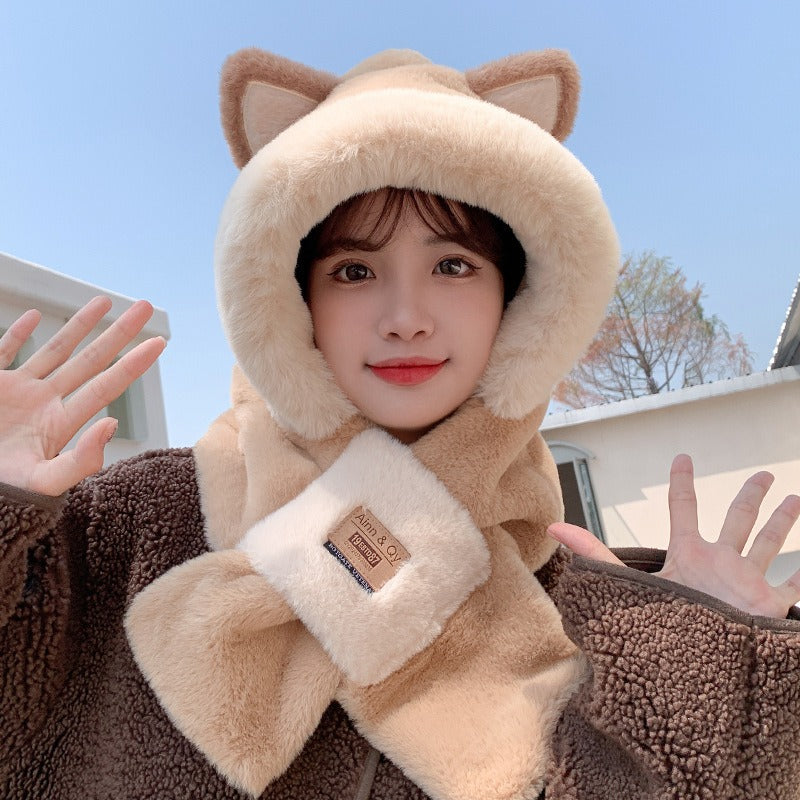 Cute Bear Hat Scarf - Warm One-Piece Winter Accessory