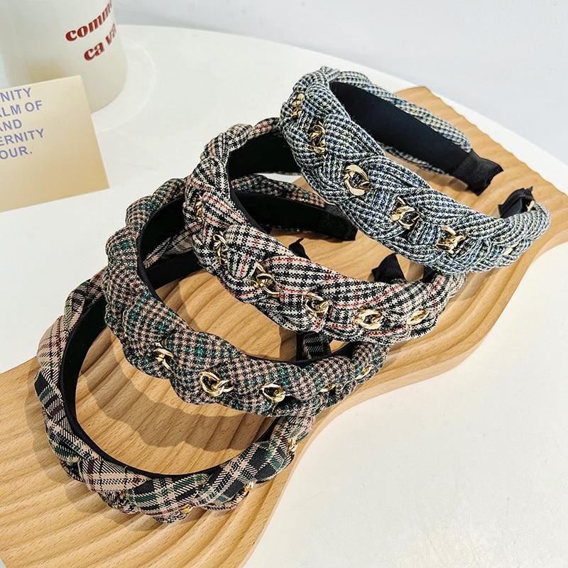 Plaid Style Headband - Retro College Look