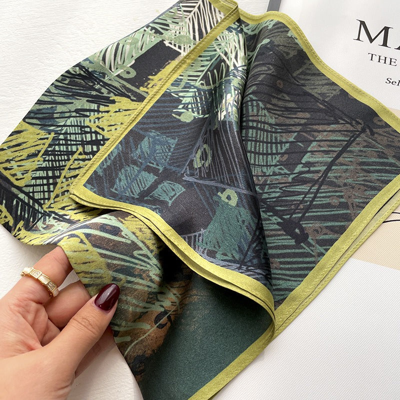 Harajuku Checkered Graffiti Green Silk Scarf & Headband