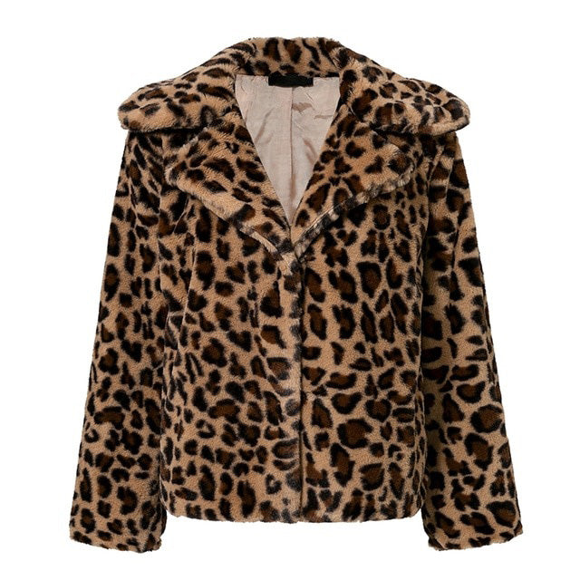 Harajuku Style Leopard Print Faux Fur Coat