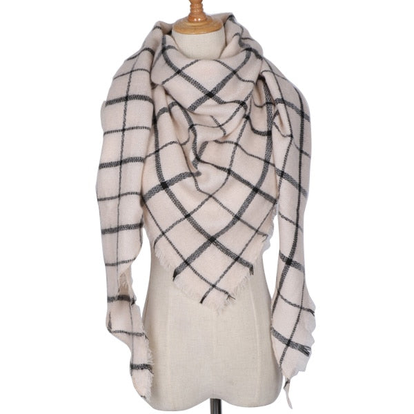Harajuku Style Winter Triangle Scarf - Cashmere Plaid Shawl