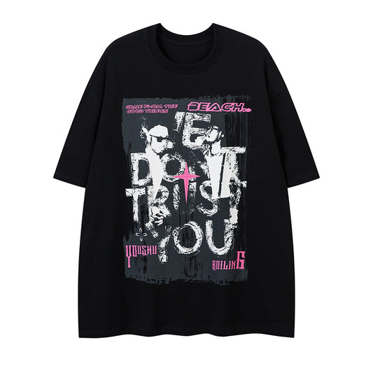 Harajuku Style Letter Print Short Sleeve Tee for Couples