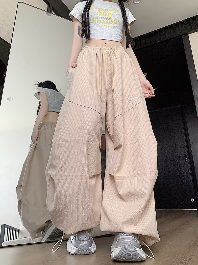 Blue Striped Hanging Wide Leg Casual Pants for Women