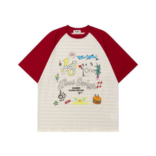 Color Block Cute Cat and Dog Print T-Shirt