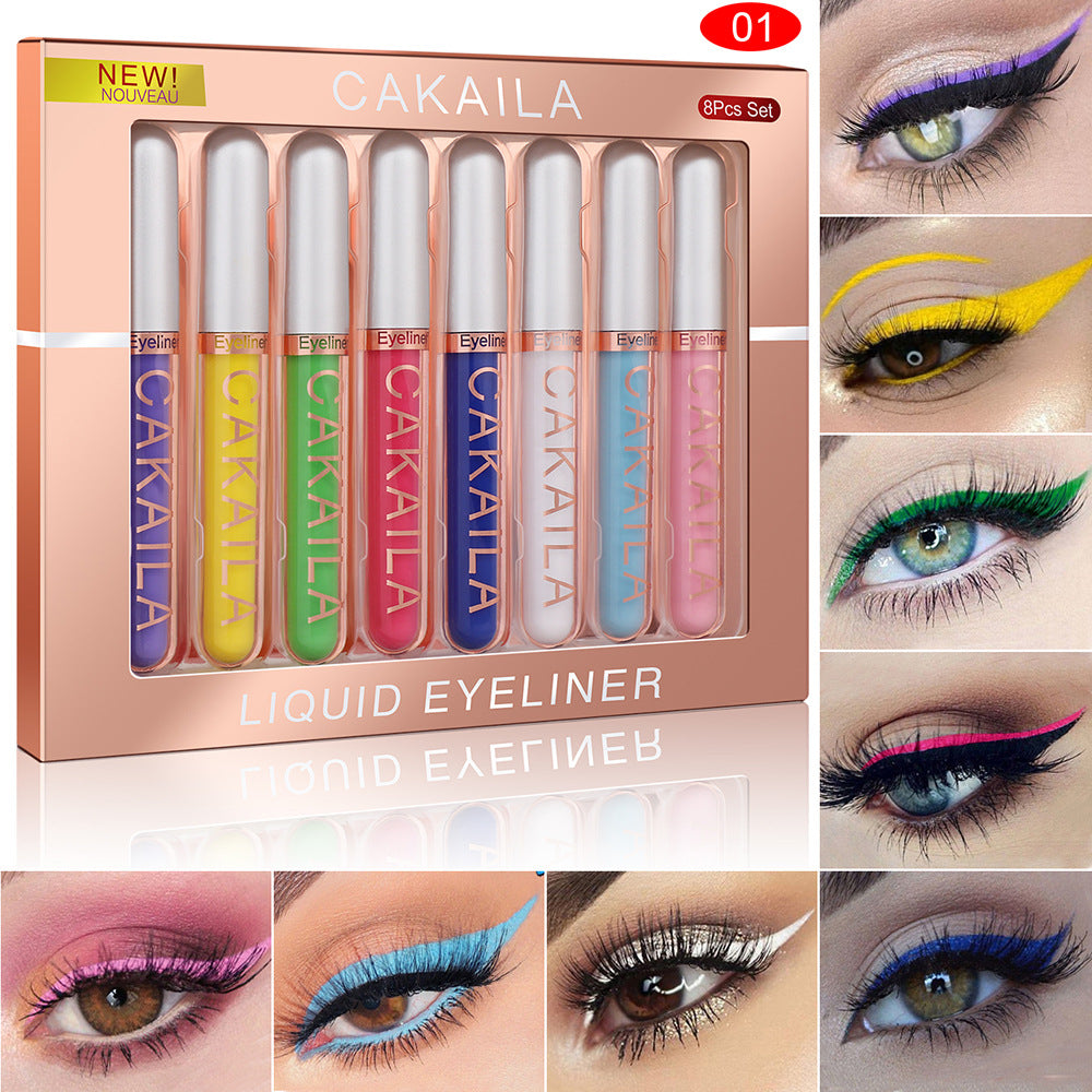 8 Color Matte Glitter Liquid Eyeliner Set – Long-Lasting & Smudge-Proof