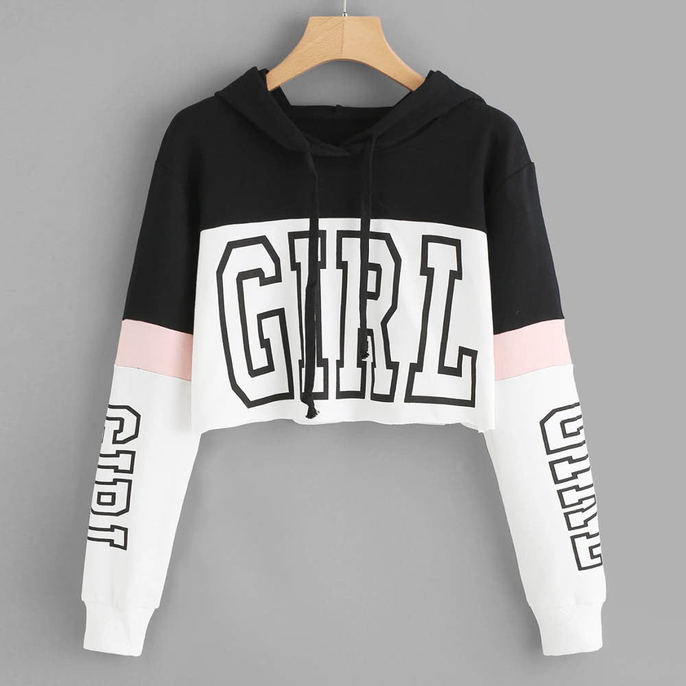 Harajuku Style Letter Print Crop Hoodie for Women