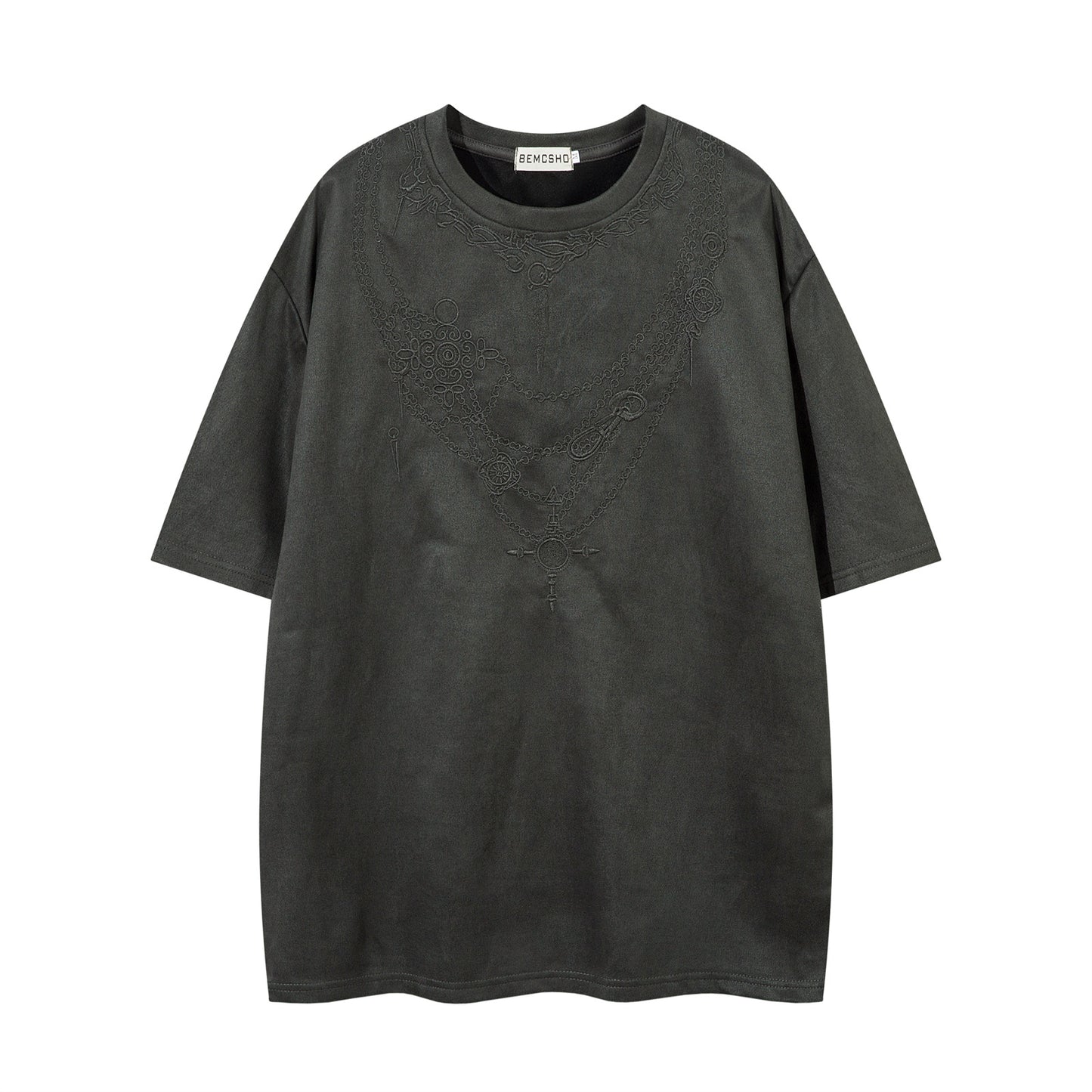 High Street Design Embroidered Deer Suede T-Shirt