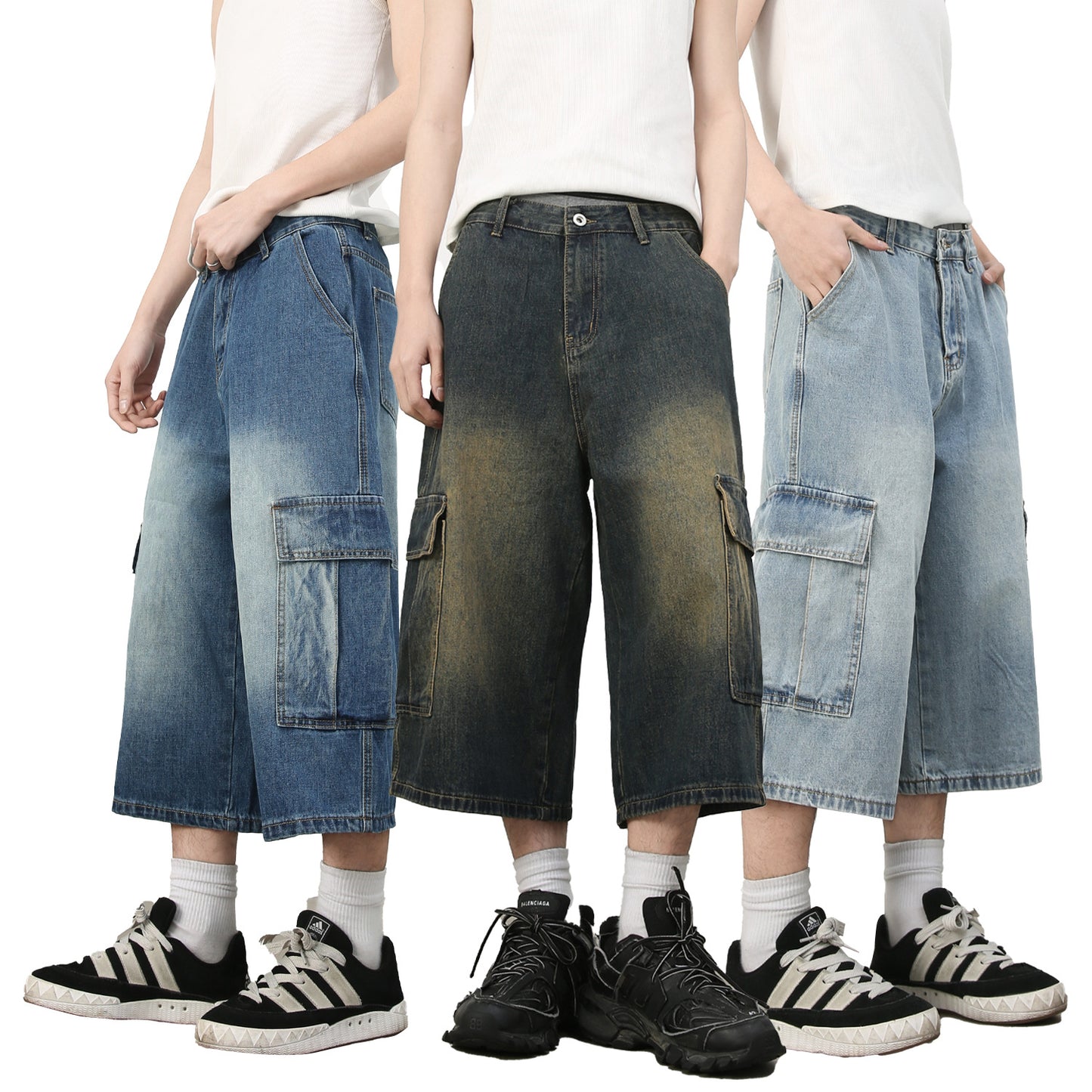 Nirben Multi-Pocket Skateboard Denim Shorts - Harajuku Style