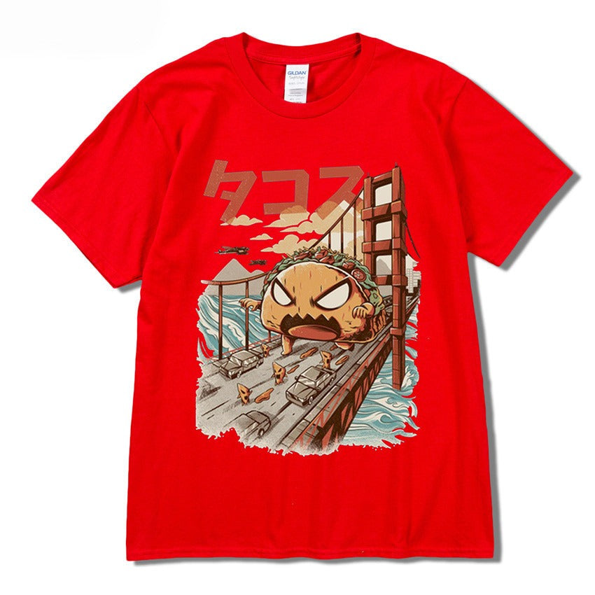 Harajuku Style Playful Rice Roll Graphic Tee for Men