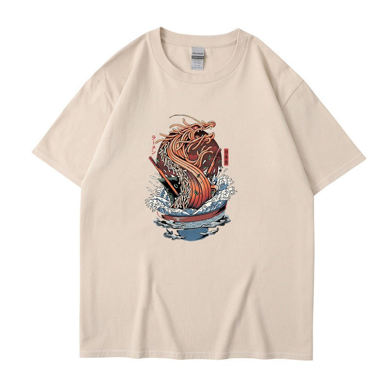 Harajuku Style Retro Round Neck Short Sleeved Top