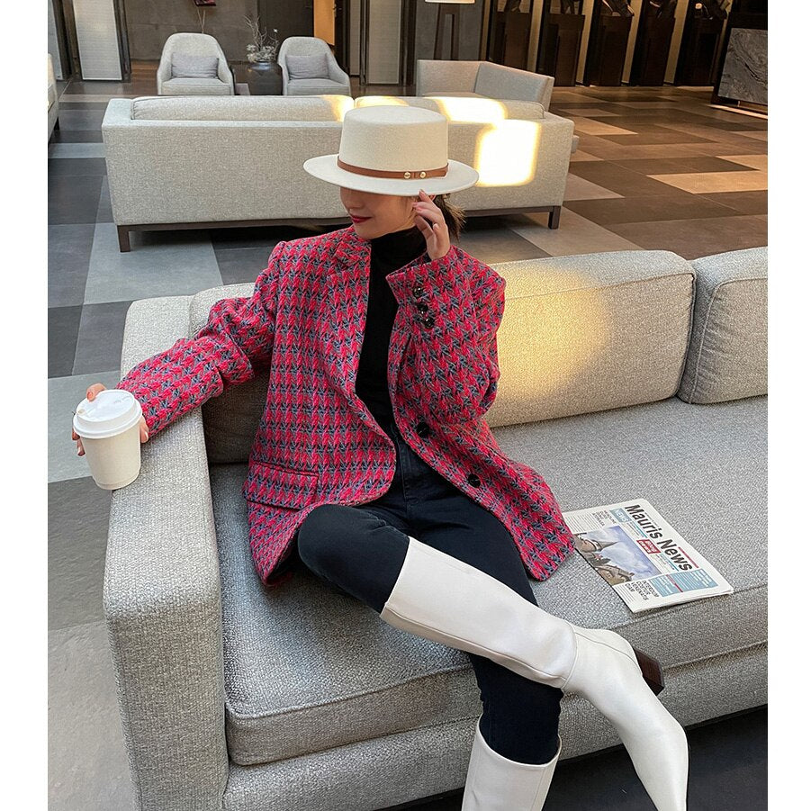 Chic Tweed Blazer for Women - Elegant Winter Outerwear