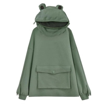 Harajuku Frog Hooded Pullover - Casual Winter Sweatshirt