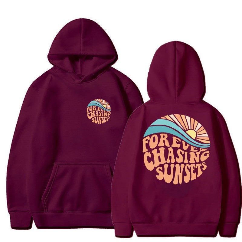 Chasing Sunsets Harajuku Style Cuff Thread Hoodie