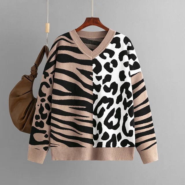 Autumn/Winter Leopard Color Block Sweater