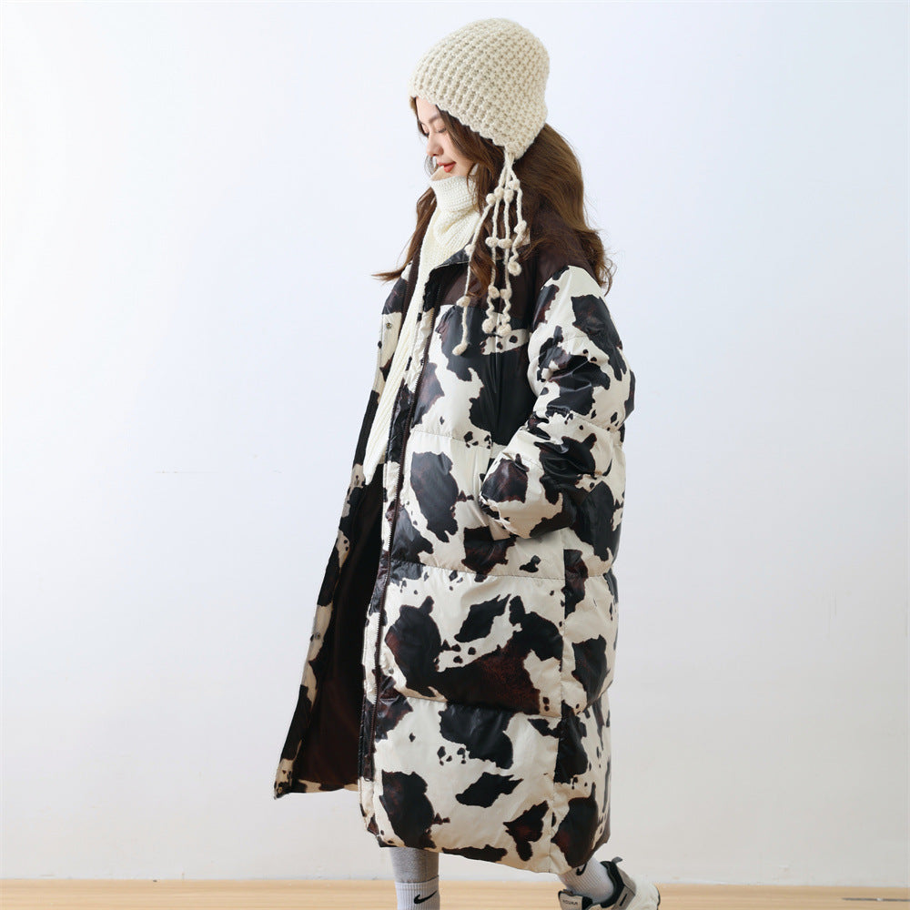 Harajuku Cow Print White Duck Down Coat for Women