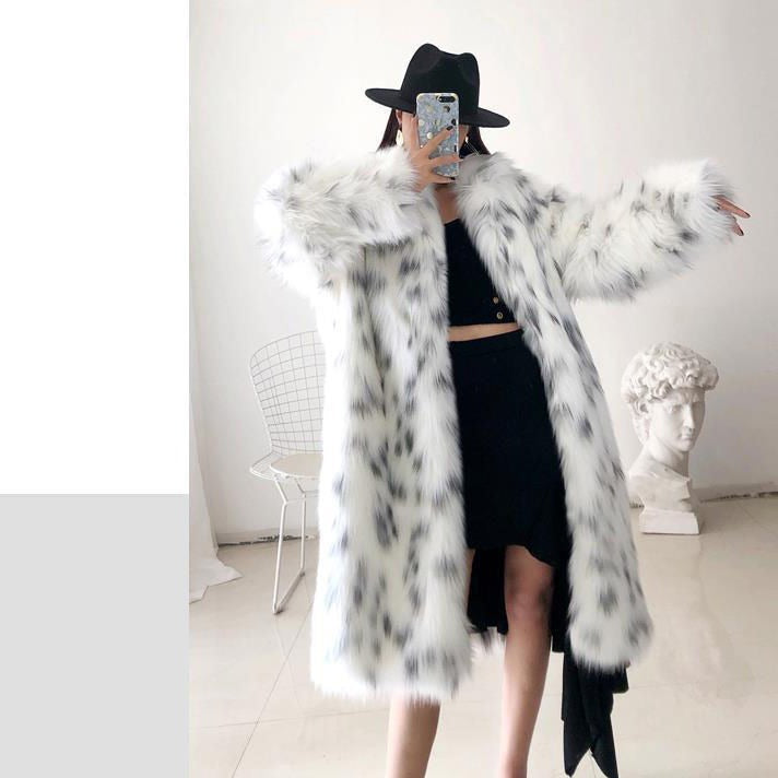 Playful White Leopard Faux Fur Jacket for Women