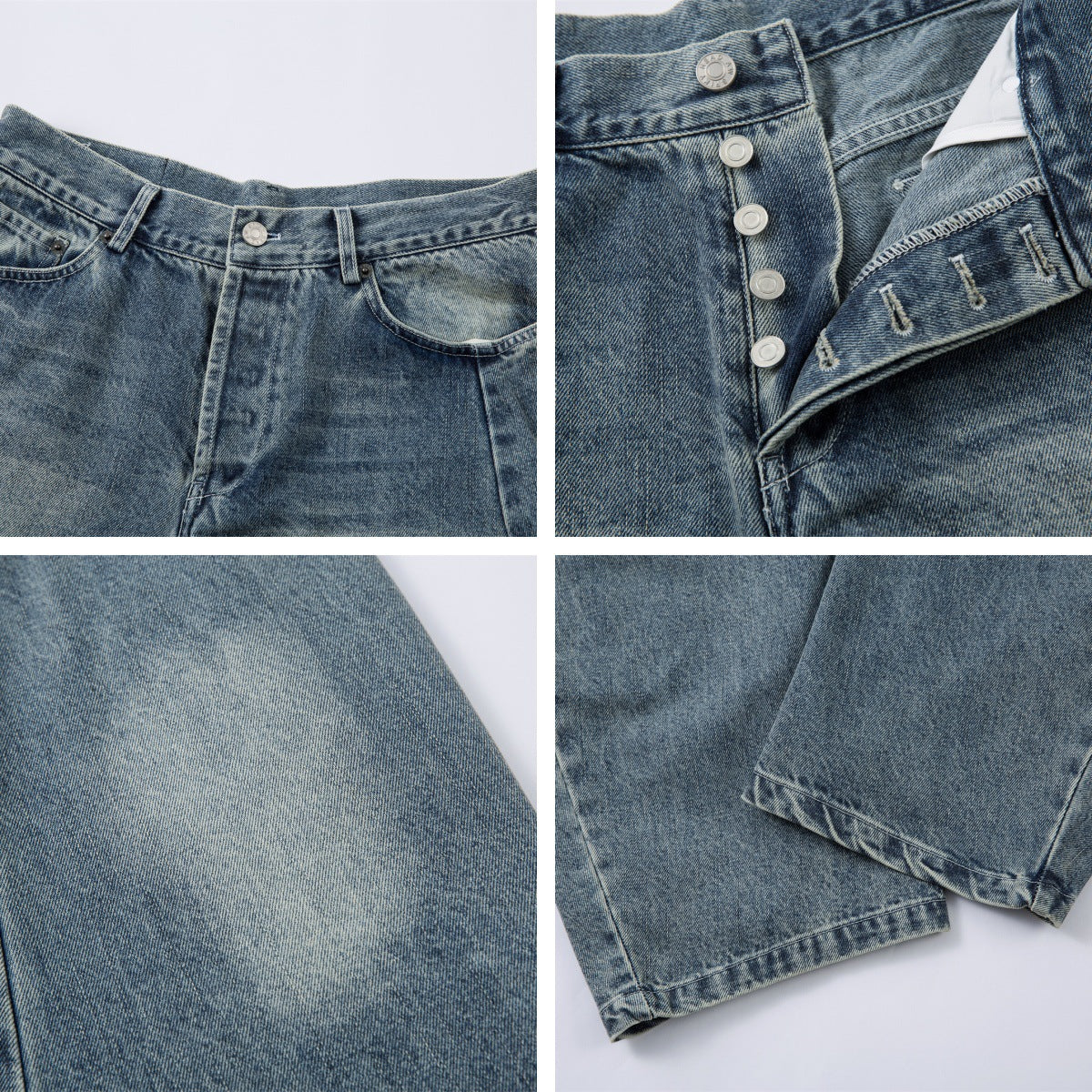 Harajuku-Style Washed Blue Denim Loose Fit Jeans