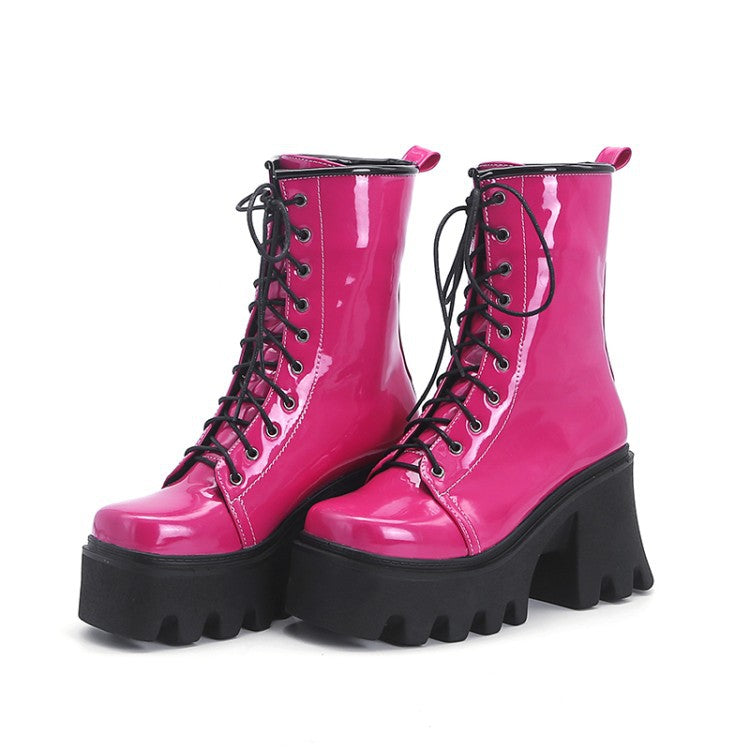 Harajuku-Inspired Thick Heel Lace-Up Short Boots