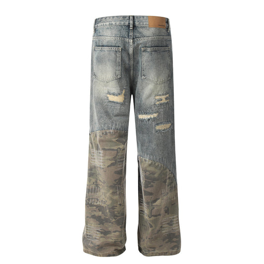 Heavy Duty Post-Apocalyptic Camouflage Distressed Jeans