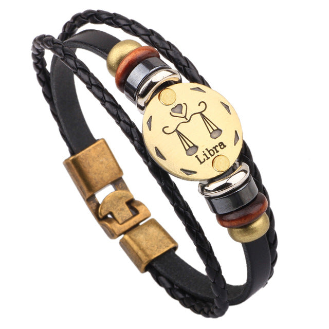Vintage Horoscope Leather Bracelet for Men
