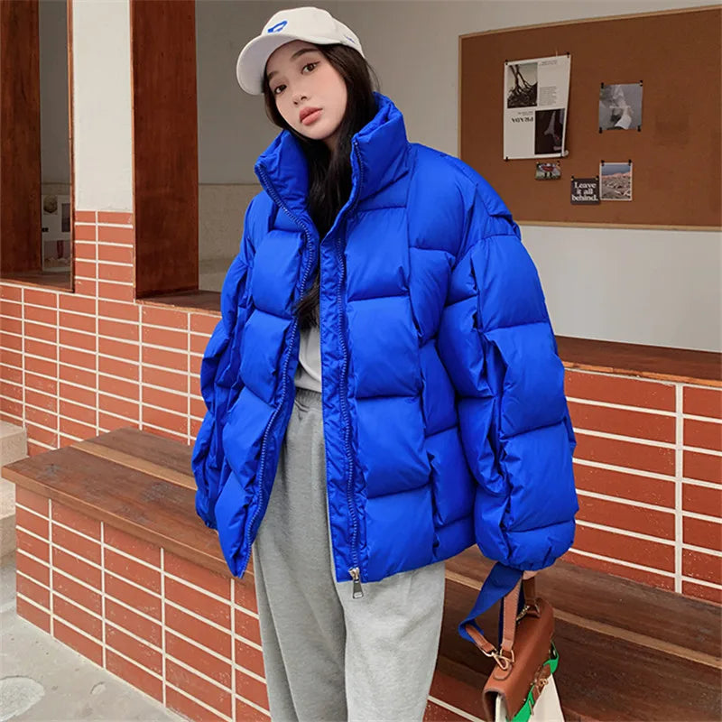 Harajuku Style Green Down Jacket for Women - Short Parka