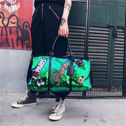 Playful Sequin Duffle Bag – Trendy Travel Companion