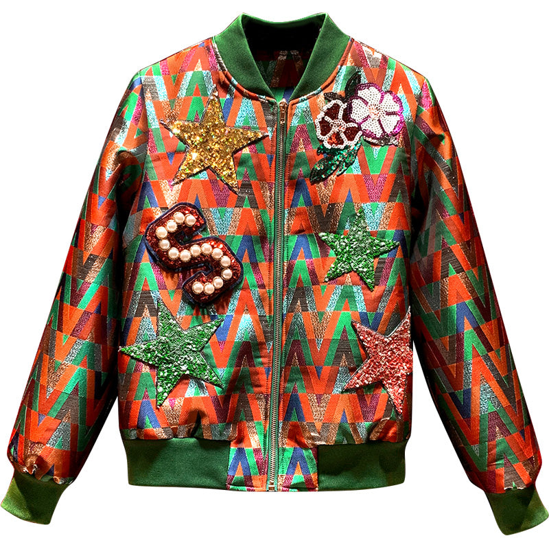 Harajuku Style Slim Jacket with Diamond Embroidery