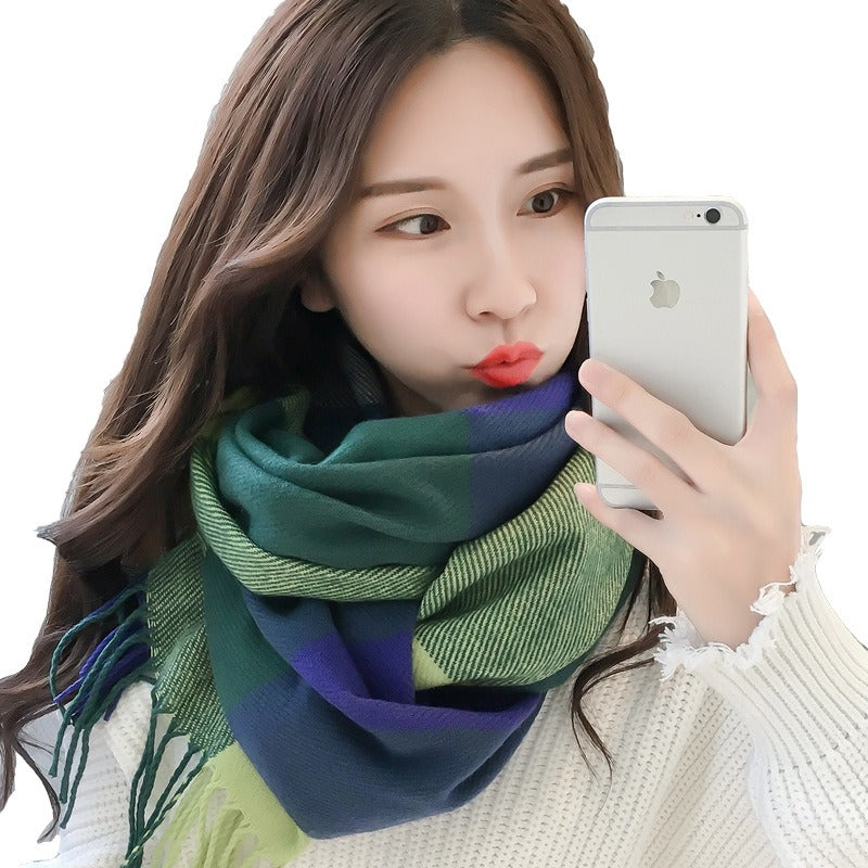 Harajuku Style Color Grid Imitation Cashmere Scarf