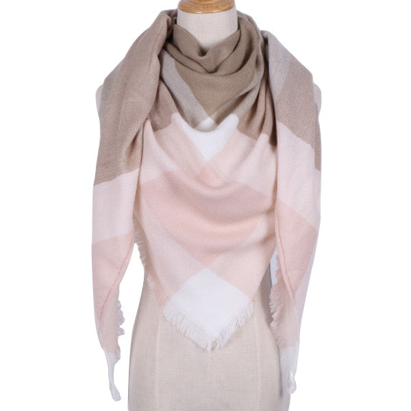Harajuku Style Winter Triangle Scarf - Cashmere Plaid Shawl