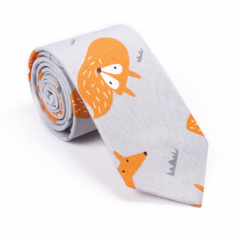 Printed Cartoon Cotton Neck Unisex Animal Pattern Tie