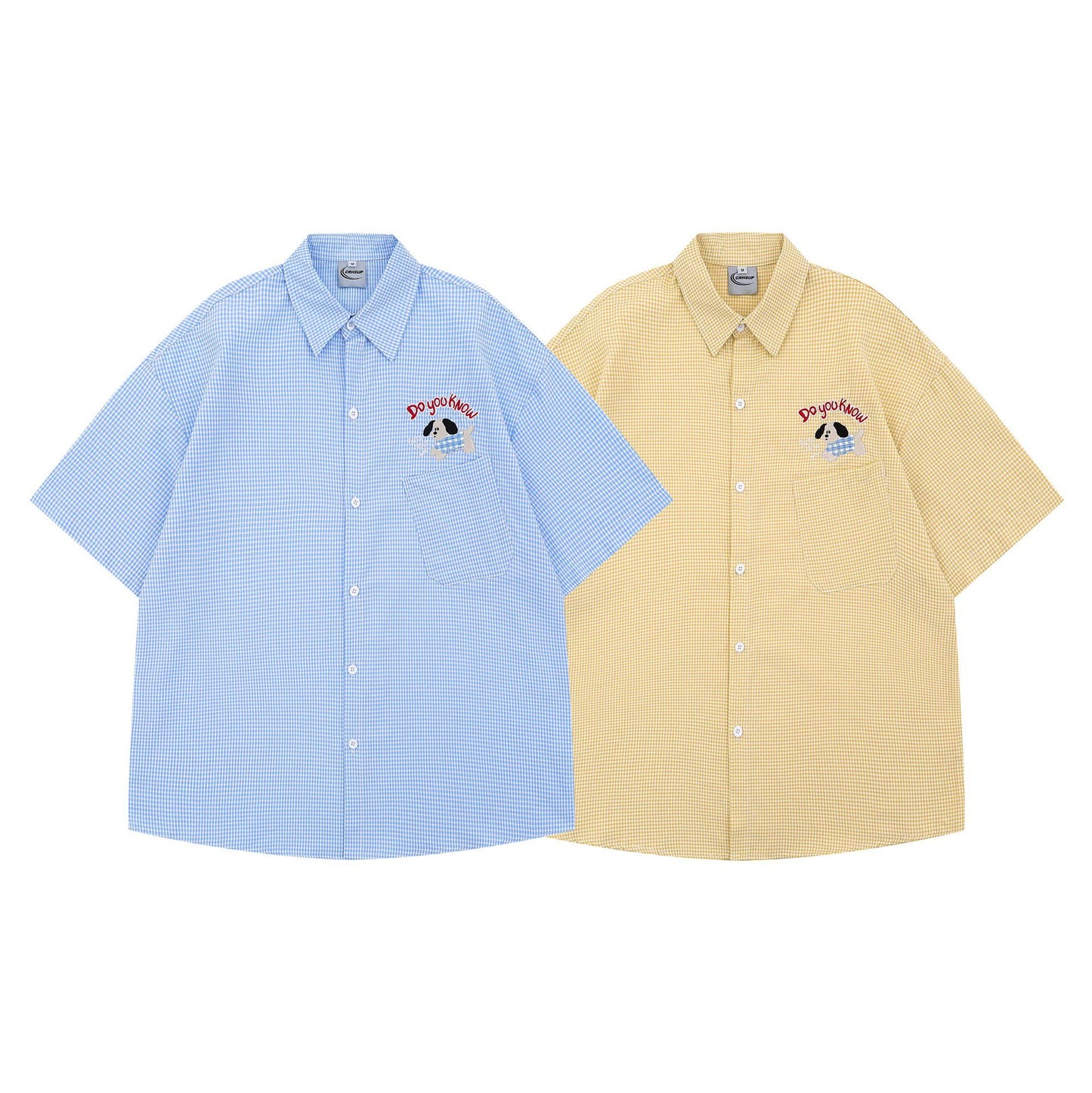 Cartoon Embroidery Short Sleeve Shirt with Bear Pendant