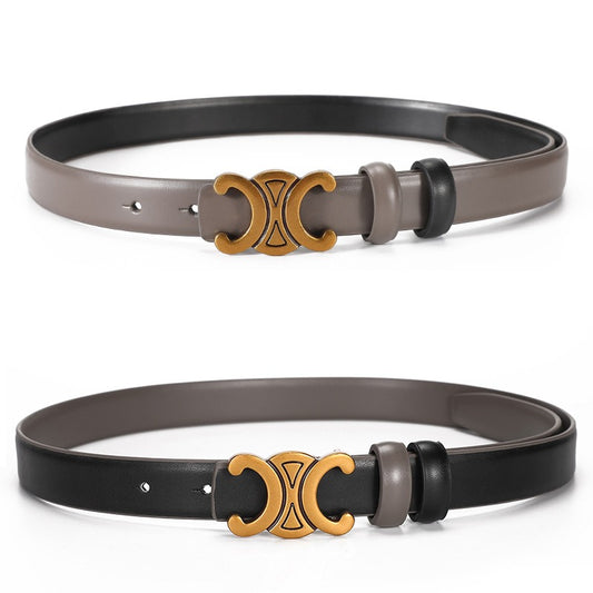Versatile Genuine Leather Double-Sided Belt for Women