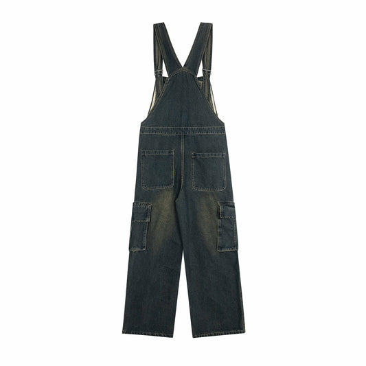 Harajuku Style Cartoon Embroidery Workwear Denim Overalls